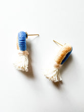 Load image into Gallery viewer, Sky Blue and Taupe Wrapped Cotton Post Earring