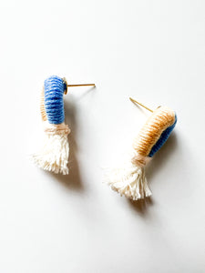 Sky Blue and Taupe Wrapped Cotton Post Earring