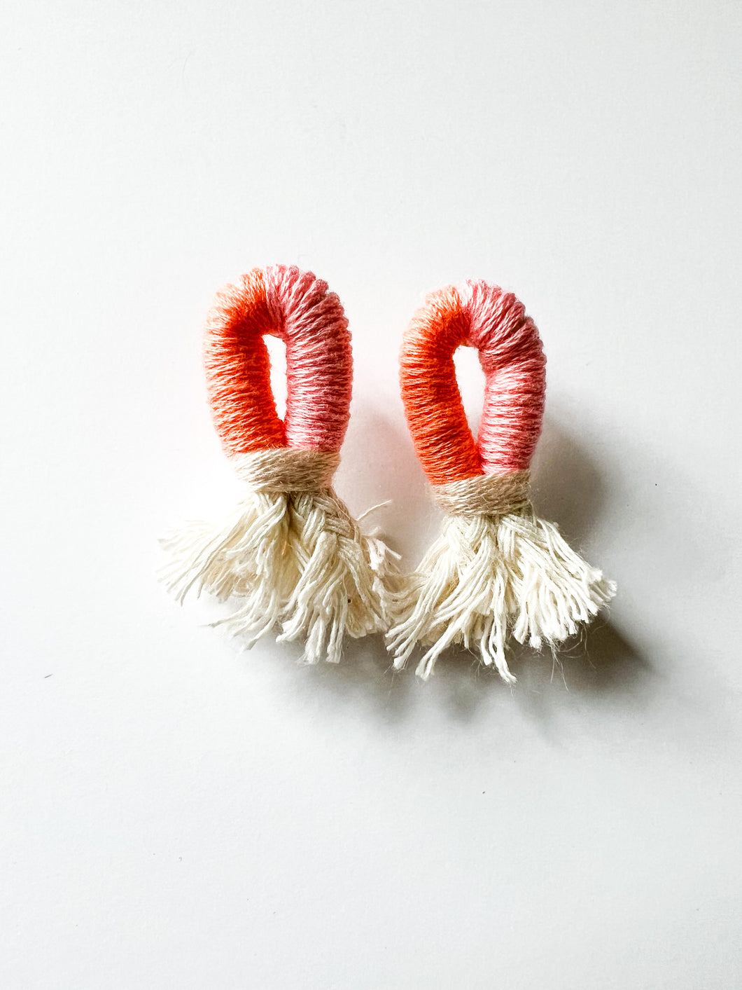 Soft Pink and Sorbet Orange Wrapped Cotton Post Earring