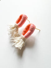 Load image into Gallery viewer, Soft Pink and Sorbet Orange Wrapped Cotton Post Earring