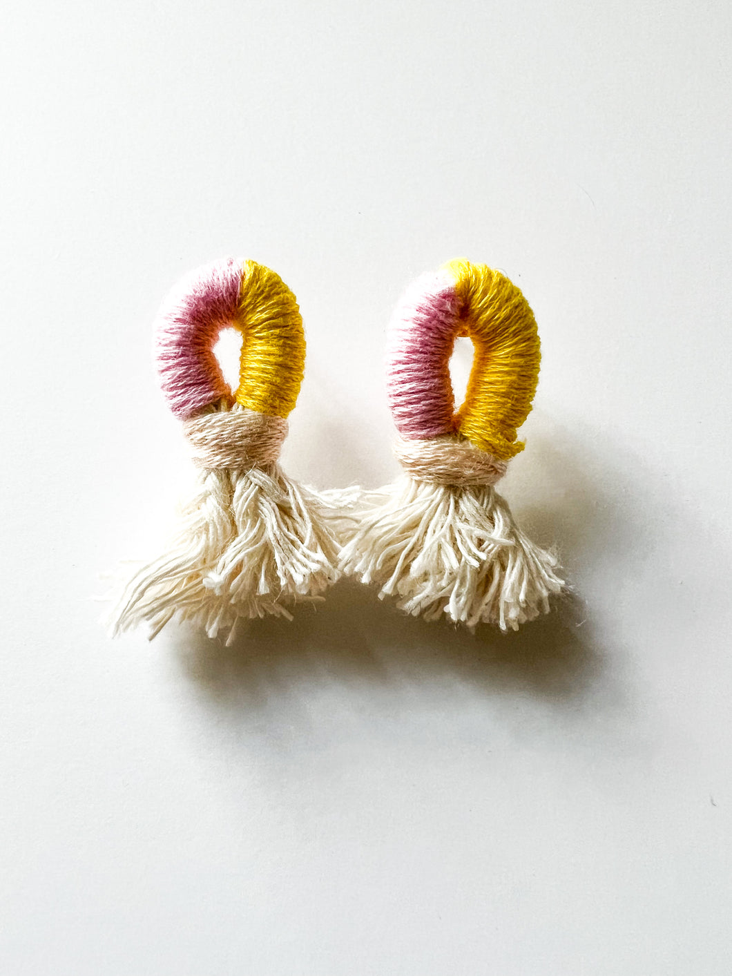 Ballet Pink and Sunny Yellow Wrapped Cotton Post Earring