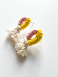 Ballet Pink and Sunny Yellow Wrapped Cotton Post Earring