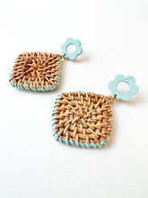 Load image into Gallery viewer, Aqua Floral Handwoven Rattan Post Earring