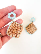 Load image into Gallery viewer, Aqua Floral Handwoven Rattan Post Earring