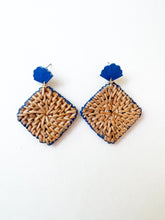 Load image into Gallery viewer, Royal Blue Handwoven Rattan Post Earring