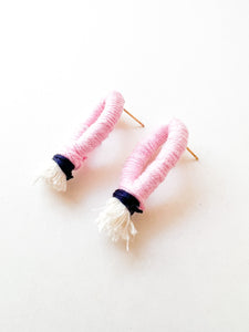 Powder Pink and Navy Wrapped Cotton Post Earring