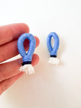 Load image into Gallery viewer, Sky Blue and Navy Wrapped Cotton Post Earring