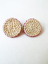 Load image into Gallery viewer, Magenta Handwoven Round Rattan Post Earring