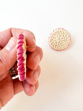 Load image into Gallery viewer, Magenta Handwoven Round Rattan Post Earring
