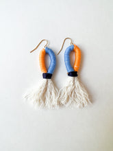 Load image into Gallery viewer, Tangerine and Sky Blue Wrapped Cotton Drop Earring