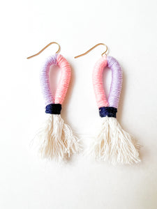 Lavender and Ballet Pink Wrapped Cotton Drop Earring