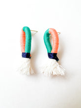Load image into Gallery viewer, Peach and Aqua Wrapped Cotton Post Earring