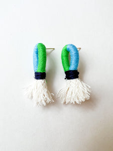 Sky Blue and Lime Wrapped Cotton Post Earring