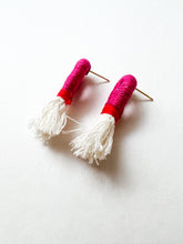 Load image into Gallery viewer, Magenta and Red Wrapped Cotton Post Earring