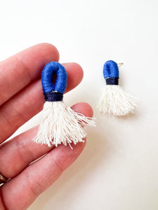 Royal Blue and Navy Wrapped Cotton Post Earring