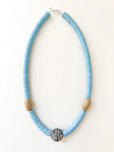 Load image into Gallery viewer, Hand Painted Khaki and Sky Blue Vinyl Necklace