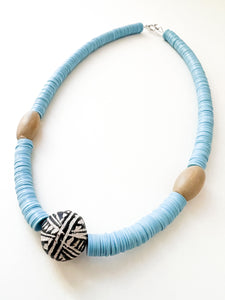 Hand Painted Khaki and Sky Blue Vinyl Necklace