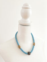 Load image into Gallery viewer, Hand Painted Khaki and Sky Blue Vinyl Necklace