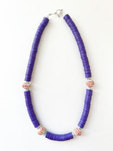 Load image into Gallery viewer, Violet Vinyl Disc and Sea Green Gemstone Color Block Necklace