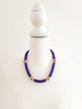 Load image into Gallery viewer, Violet Vinyl Disc and Sea Green Gemstone Color Block Necklace