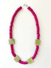 Load image into Gallery viewer, Magenta Clay and Sage Color Block Gemstone Necklace