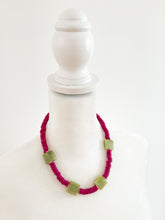 Load image into Gallery viewer, Magenta Clay and Sage Color Block Gemstone Necklace