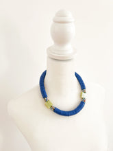 Load image into Gallery viewer, Royal Blue Vinyl Disc with Krobo Glass Color Block Necklace