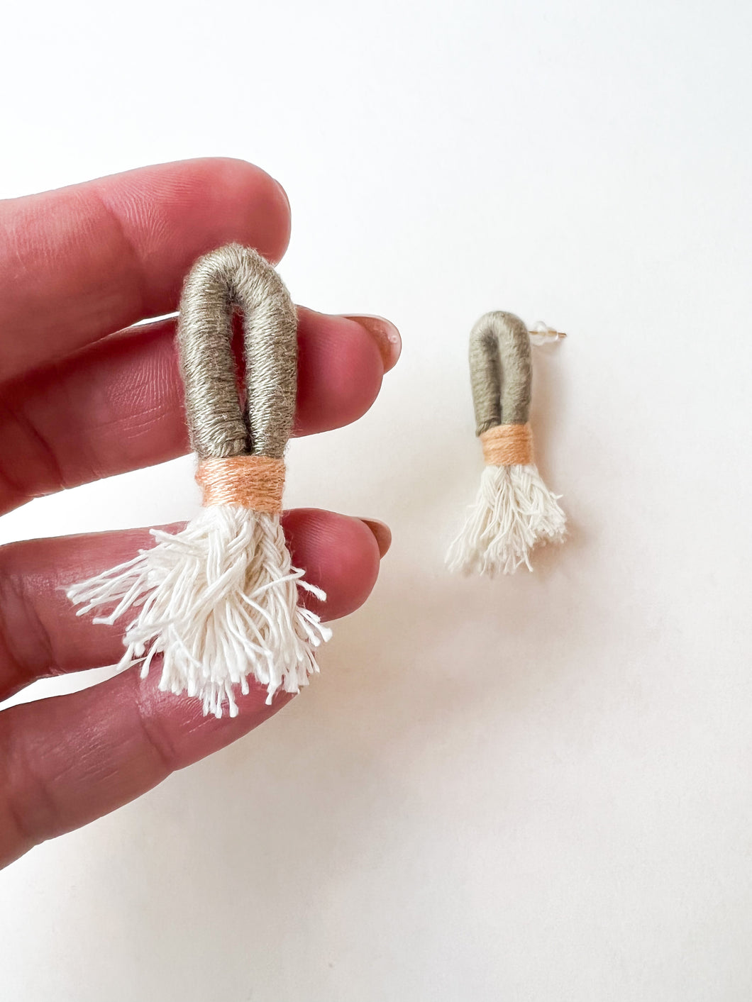 Olive Wrapped Cotton Post Earring