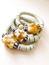 Load image into Gallery viewer, Mixed Yellow Glass with Pistachio Clay Disc Bracelet