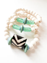 Load image into Gallery viewer, Turquoise Sea Glass and Sage Disc Bracelet