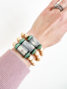 Gray and Sage Green Glass Bracelet
