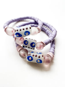 Lavender and Cloudy Mauve Krobo Bracelet