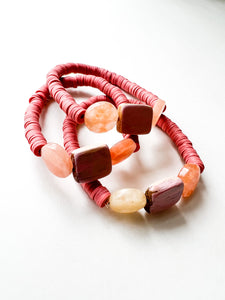 Hand Painted Pink and Tomato Red Clay Bracelet