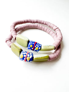 Hand Painted Green and Dusty Rose Clay Bracelet