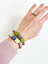 Load image into Gallery viewer, Hand Painted Green and Dusty Rose Clay Bracelet